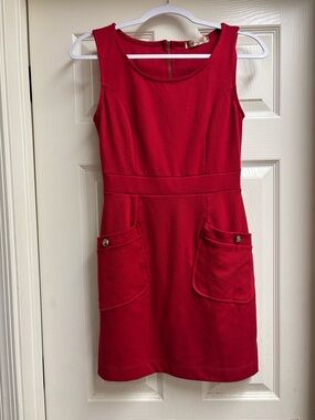 Sleeveless Red Pocket Shift Mini Dress 👗